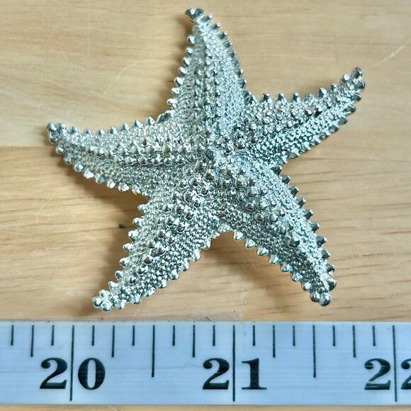 Starfish Silver Tone Textured Brooch - Picture 3 of 4